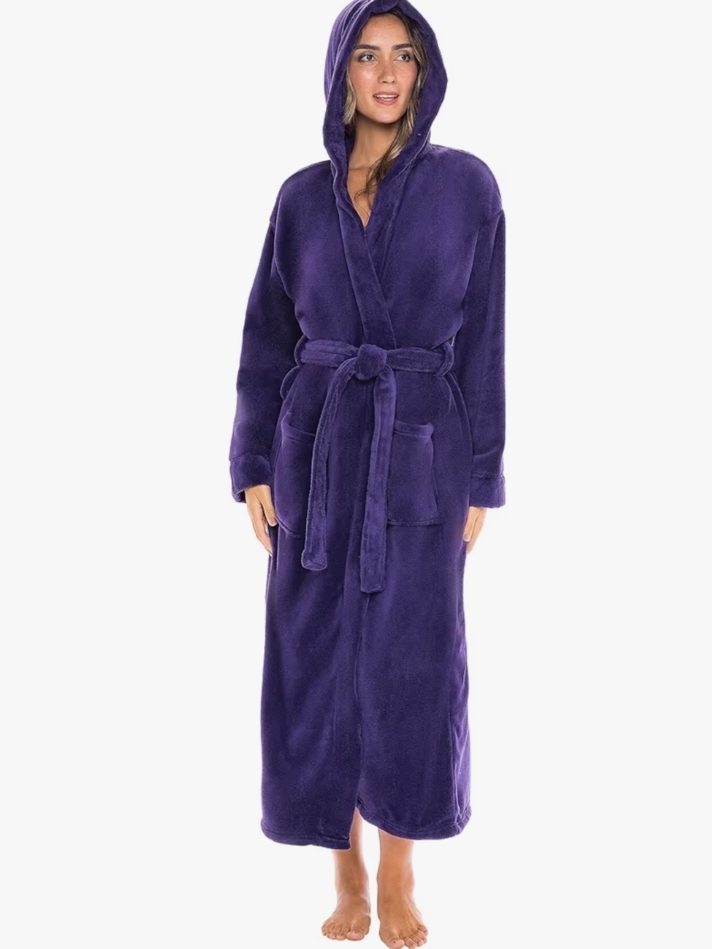Alexander Del Rossa Cozy Hooded Plush Robe in Deep Purple - Plus